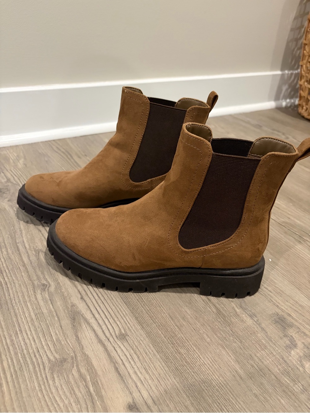 Old Navy Brown Suede Chelsea Lug Sole Booties